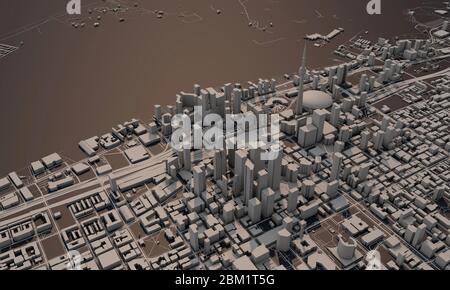 Toronto, Kanada Stadtplan 3D Rendering. Satellitenansicht aus der Luft. Stockfoto