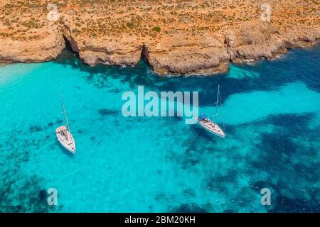 Panorama Beach Blue Lagoon Comino Malta. Luftansicht Stockfoto