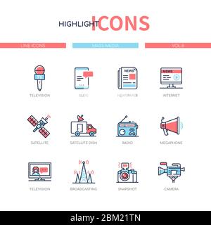 Massenmedien - Liniendesign Stil Symbole gesetzt Stock Vektor