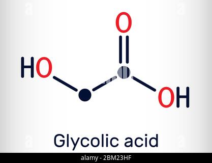 Glykolsäure, Hydroessigsäure oder Hydroxyessigsäure, C2H4O3-Molekül. Es ist Alpha-Hydroxy-Säure, AHA. Chemische Formel. Vektorgrafik Stock Vektor