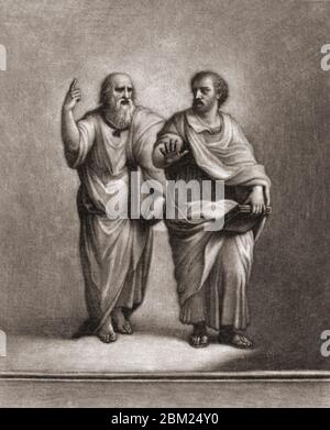 Plato und Aristoteles. Aus einem späten 17. Jahrhundert Druck von Wallerant Vaillant nach einem Werk von Raphael. Stockfoto