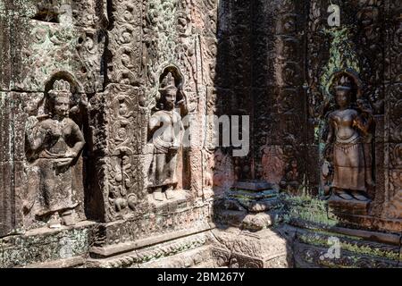 Bas Reliefs Im Ta Som Tempel, Angkor Wat Tempel Komplex, Siem Reap, Kambodscha. Stockfoto