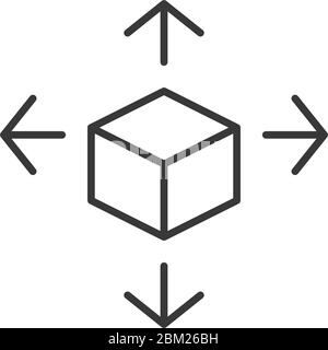 Würfel mit Pfeilen aus Vektor-Symbol. Gefüllt flaches Zeichen für mobiles Konzept und Webdesign. Symbol, Logo-Abbildung. Pixel Perfect Vektorgrafiken Stock Vektor