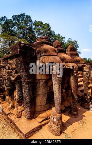 Die Terrasse Der Elefanten, Angkor Thom, Siem Reap, Kambodscha. Stockfoto