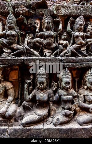 Die Terrasse Des Leprakönigs (Bas Reliefs), Angkor Thom, Siem Reap, Kambodscha. Stockfoto