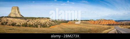 Panorama des Teufelsturms in Wyoming, USA. Stockfoto