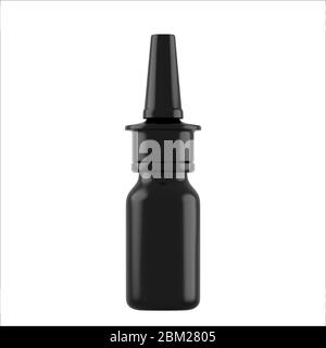 Realistische Mock up schwarze Flaschen für Tropfen und Spray etc. 3d Kunststoff leere medizinische Behälter auf weißem Hintergrund isoliert. Vektorgrafik Stock Vektor