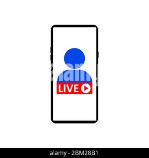 Live-Streaming auf dem Smartphone. Zeichen von Live-Streaming, Rundfunk, Online-Stream-Emblem. Konzept der Live-Performance in sozialen Medien Stock Vektor