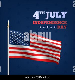 Frohes 4. Juli USA Independence Day. Winkende Flagge der usa. 3D Werbung Textil Vektor Fahnen. Hintergrund des vierten Juli. Vektor Stock Vektor
