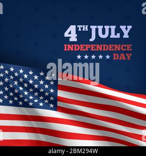 Frohes 4. Juli USA Independence Day. Winkende Flagge der usa. 3D Werbung Textil Vektor Fahnen. Hintergrund des vierten Juli. Vektor Stock Vektor