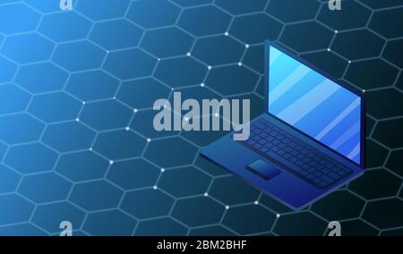 Futuristischer Hintergrund mit Laptop und Sechseck-Gürtel Stock Vektor