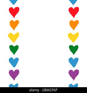 Vertikales nahtloses Muster. Frame mit einfachen Herzen im Doodle-Stil - Leben, wird, besser, together.Hand geschrieben Stolz, Liebe. Kopierbereich. LGBT-Rechte Symb Stock Vektor