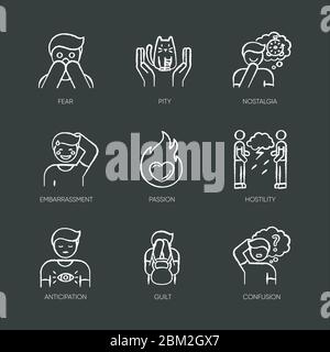Emotion Kreide weiße Symbole auf schwarzem Hintergrund gesetzt Stock Vektor