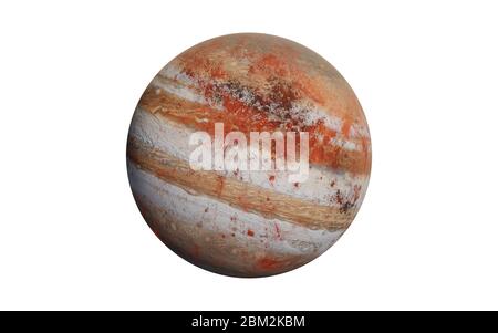 Roter Jupiter wie Fiktion Exoplanet isoliert auf weißem Hintergrund. 3D-Renderdarstellung mit hoher Abschreckungsredepentration Elemente des Bildes wurden von der NASA bereitgestellt Stockfoto