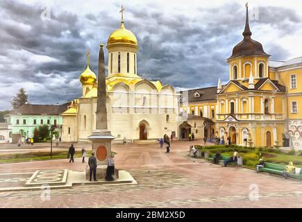 Schöne Aussicht auf Trinity Kathedrale farbenfrohe Malerei sieht aus wie Bild, Sergiyev Posad, Russland Stockfoto