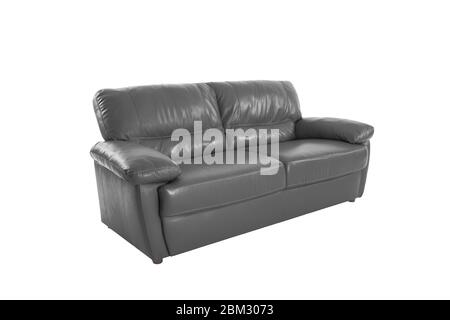 Drei Sitze gemütlich Farbe leder Sofa auf weißem Hintergrund Stockfoto