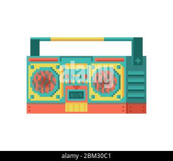 Audio-Tonbandgerät Pixel Art. Boombox 8 Bit. Vektorgrafik verpixeln Stock Vektor