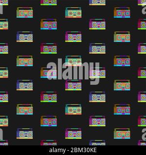 Audio-Tonbandgerät Pixel Art Muster nahtlos. Boombox 8 Bit Hintergrund. Vektortextur verpixeln Stock Vektor