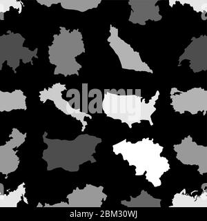 Karte Land Set Muster nahtlos. USA und Deutschland. Österreich und Australien, Türkei und China. Bulgarien und der Schweiz. Vektorhintergrund Stock Vektor