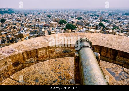 Blick auf Jaisalmer Stadt von Jaisalmer Fort, Rajasthan, Indien Stockfoto