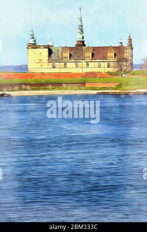 Kronborg Palast Hamlets Elsinore Schloss Bunte Malerei sieht aus wie Bild, Dänemark Stockfoto