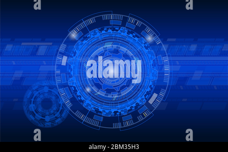 Futuristisches Blau HUD Benutzeroberfläche Bildschirm Design Sci-Fi UI Technologie Hintergrund Computing, künstliche Intelligenz und Radar-Konzept Stock Vektor