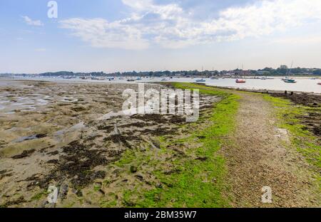 Schmuggler Lane und Fähre harte Gezeitengebiete Salzwiese bei Ebbe, Bosham, ein kleines Dorf in Chichester Harbour, West Sussex, Südküste Englands Stockfoto