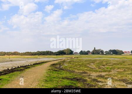 Schmuggler Lane und Fähre harte Gezeitengebiete Salzwiese bei Ebbe, Bosham, ein kleines Dorf in Chichester Harbour, West Sussex, Südküste Englands Stockfoto