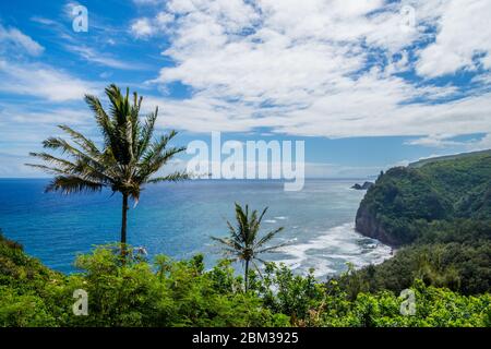 Hawaii vom Pololu Valley Lookout aus haben Sie einen Blick auf die Küste von Big Island Stockfoto