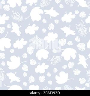 Hand gezeichnet Hibiskus, tropische Blätter rot und grün gefärbt nahtlose Sommer Zeit für Stoff Design Muster Vektor Hintergrund Stock Vektor