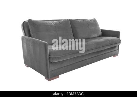 Drei Sitze gemütlich braun Stoff sofa auf weißem Hintergrund Stockfoto