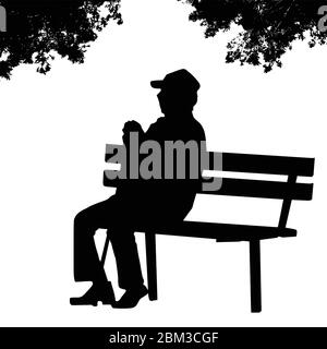 Old man Silhouette auf einer Parkbank auf weißem Hintergrund sitzend, Vektor-Illustration Stock Vektor