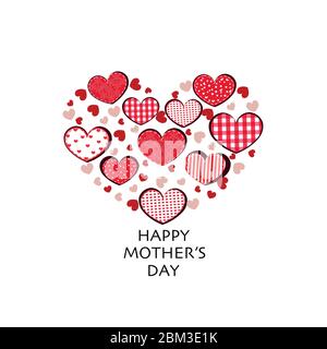 Herzen aus retro roten Herzen. Muttertag Grußkarte Vektor Grußkarte Stock Vektor