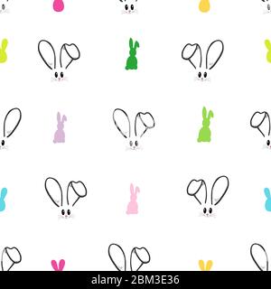 Niedlichen Hasen, Kaninchen Gesicht und bunte Hase Silhouette ostern Muster Hintergrund. Frohe ostern Grußkarte, Werbung, Stoff-Design nahtlos Stock Vektor
