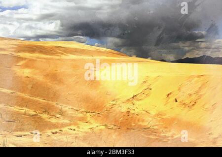 Mongolische Sanddünen farbenfrohe Malerei sieht aus wie ein Bilderhorn Stockfoto