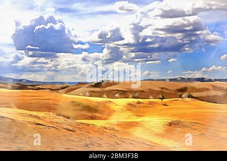 Mongolische Sanddünen farbenfrohe Malerei sieht aus wie ein Bild Stockfoto