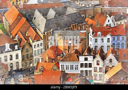 Blick auf Brügge vom Belfried farbenfrohe Malerei sieht aus wie Bild, Belgien Stockfoto