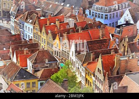 Blick auf Brügge vom Belfried farbenfrohe Malerei sieht aus wie Bild, Belgien Stockfoto