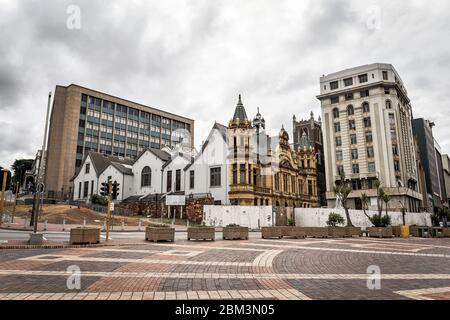 Marktplatz im Stadtzentrum von Port Elizabeth in der Nähe des historischen Rathauses, Ostkap, Südafrika Stockfoto