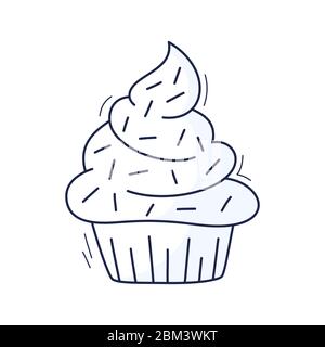 Cartoon Kuchen in Vektor. Handgezeichnetes Dessert im Vintage-Stil. Kuchen mit Sahne verschließen. Süßes Essen im Hintergrund isoliert. Illustration Linie Art farbige ve Stock Vektor
