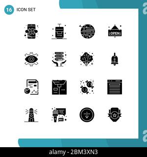 16 Kreative Ikonen Moderne Zeichen und Symbole der Kreativen, Shop, Mond, Brett, Erde editierbare Vektor Design-Elemente Stock Vektor