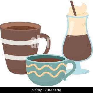 Kaffeezeit, Tassen und kalten Latte frisches Aroma Getränk Vektor Illustration Stock Vektor