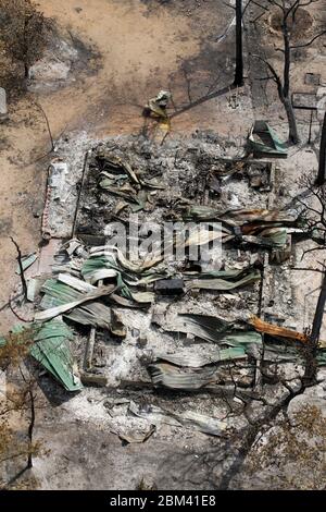 Bastrop County Texas USA, September 2011: Luftbrand-Schäden, wo Waldbrände letzte Woche 38.000 Morgen und über 1.500 Häuser beanspruchten, mit zwei Todesfällen. ©Bob Daemmrich Stockfoto