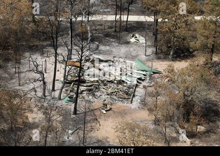 Bastrop County Texas USA, September 2011: Luftbrand-Schäden, wo Waldbrände letzte Woche 38.000 Morgen und über 1.500 Häuser beanspruchten, mit zwei Todesfällen. ©Bob Daemmrich Stockfoto