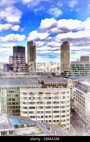 Blick auf London City von St. Paul's Cathedral farbenfrohe Malerei sieht aus wie Bild, London, Großbritannien Stockfoto