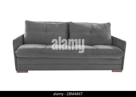 Drei Sitze gemütlich braun Stoff sofa auf weißem Hintergrund Stockfoto