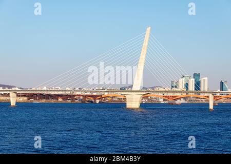 Seoul, Südkorea – 22. März 2020. Seoul Hangang World Cup Bridge.2. Seongsan Bridge. Stockfoto