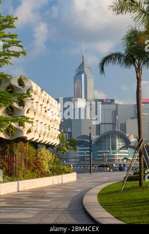 Salisbury Garden und die Skyline von Hong Kong Island, Kowloon, Hongkong Stockfoto