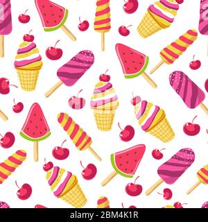 Eis mit Wassermelone und Kirsche schmeckt nahtlos Stock Vektor