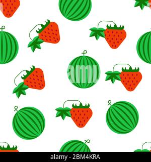 Wassermelone und Erdbeere, reife Früchte nahtlose Muster Vektor Stock Vektor